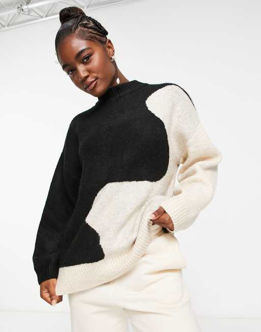 Jersey beis y negro con diseño color block ondulado de punto de Monki