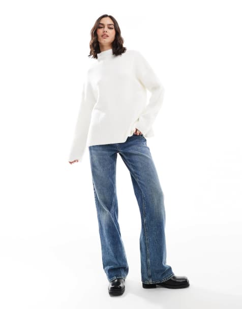 Jersey blanco con cuello alto y abertura lateral de punto de Pimkie - view 1
