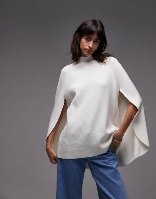 Jersey blanco con cuello alto y mangas y espalda tipo capa de punto de & Other Stories 