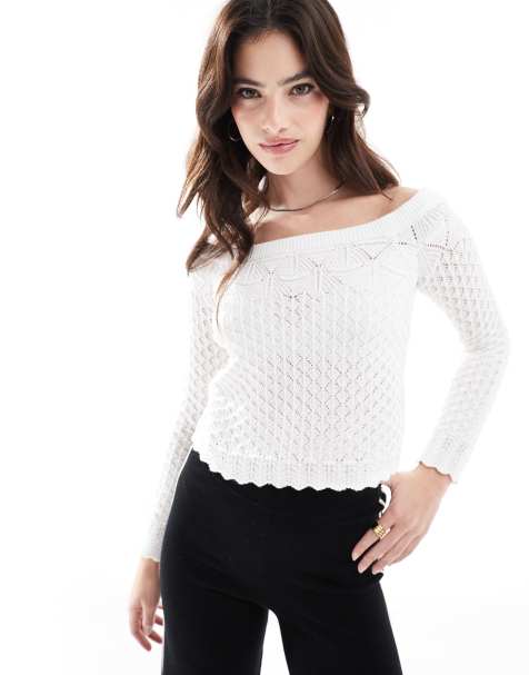 Jersey blanco con escote Bardot de croché de Hollister - view 1