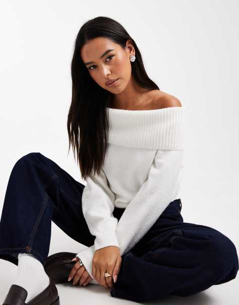 Jersey blanco con escote Bardot de punto de Hollister - view 1