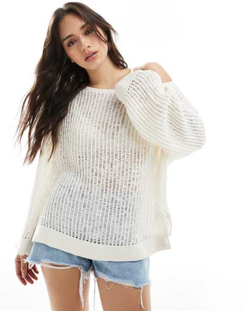 Jersey blanco con lazadas laterales de punto calado de Monki - view 1
