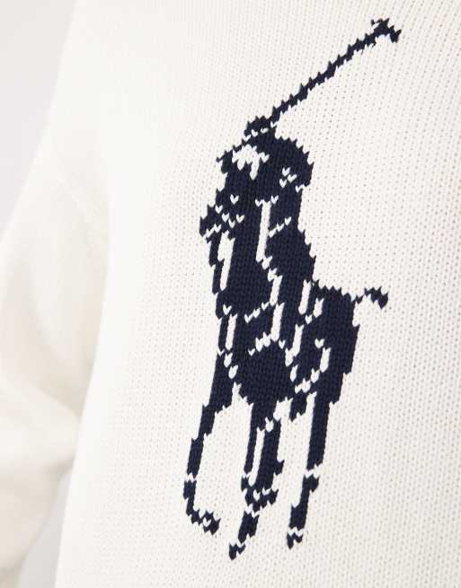 Jersey blanco con logo grande de icono de punto de algodón de Polo Ralph Lauren, 4 de 4