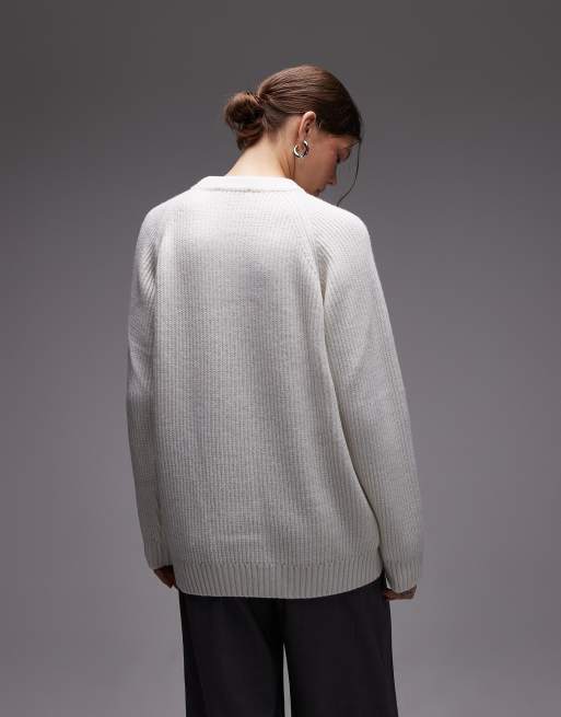 Jersey blanco de corte suelto con cuello redondo de punto acanalado WWR de CAT, 3 de 4