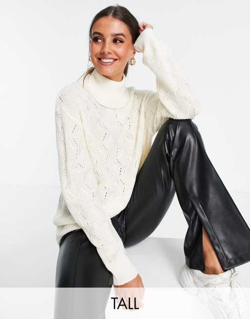 Jersey blanco de cuello alto con detalle de pespuntes Valeria de Threadbare Tall