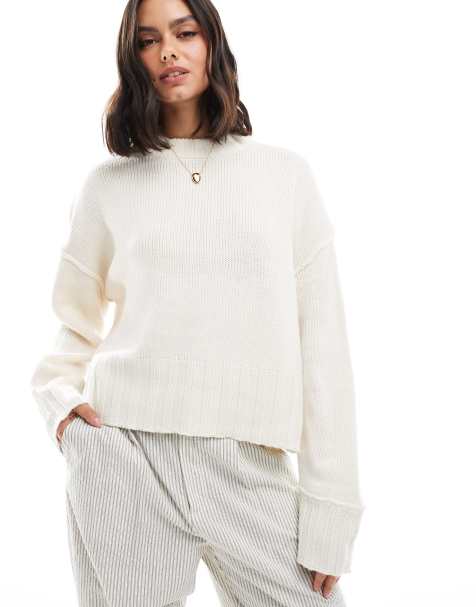 Jersey blanco de líneas depuradas con cuello redondo de ASOS DESIGN - view 1