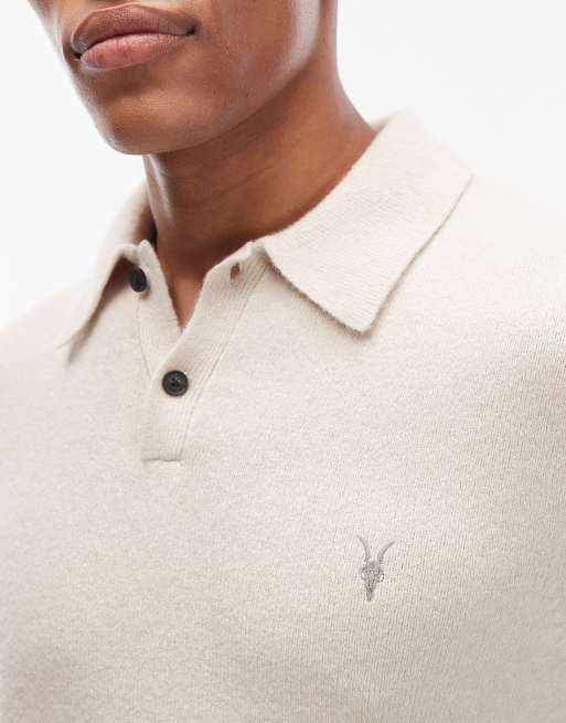 Jersey blanco de manga larga con cuello tipo polo y logo Statten de AllSaints, 5 de 5
