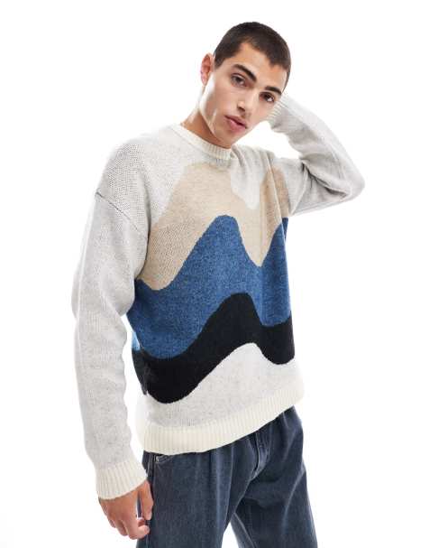 Jersey blanco holgado con diseño abstracto de punto de ASOS DESIGN - view 1