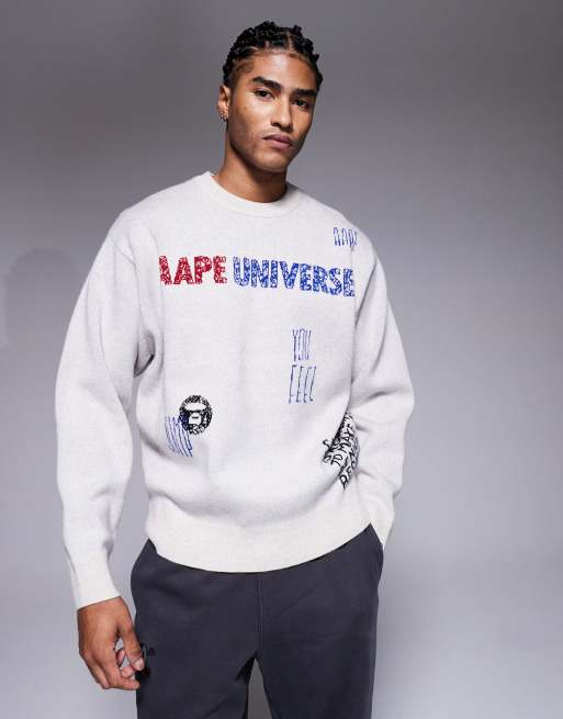 Jersey blanco hueso con estampado posicional de garabatos de punto de Aape by A Bathing Ape, 3 de 5
