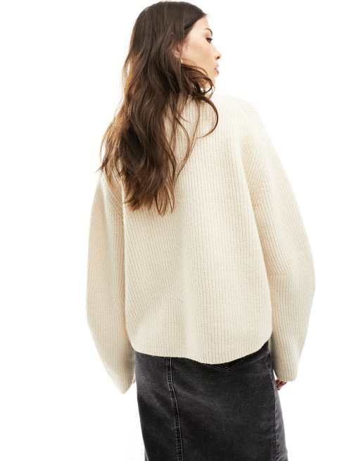 Jersey blanco hueso con mangas extragrandes de mezcla de algodón y lana de merino de & Other Stories, 4 de 4