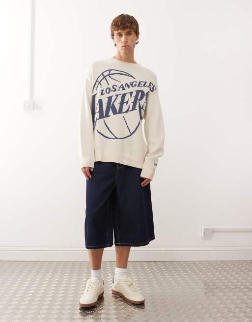 Jersey blanco hueso extragrande con diseño de los LA Lakers de punto de New Era, 2 de 5