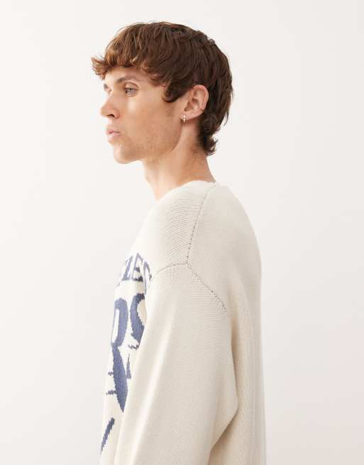 Jersey blanco hueso extragrande con diseño de los LA Lakers de punto de New Era, 4 de 5