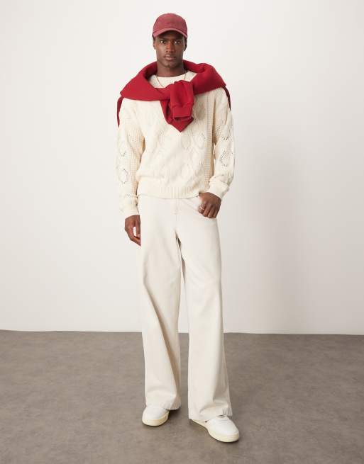 Jersey blanco hueso holgado de estilo casual con sisas caídas de punto de ASOS DESIGN, 2 de 4