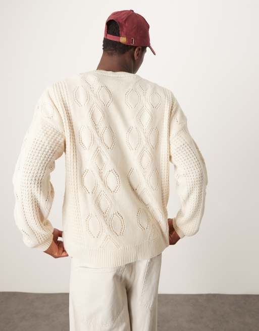 Jersey blanco hueso holgado de estilo casual con sisas caídas de punto de ASOS DESIGN, 3 de 4