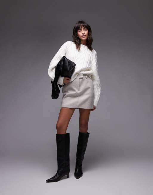 Jersey blanco marfil extragrande con mangas curvadas de punto de ochos de Topshop, 4 de 4