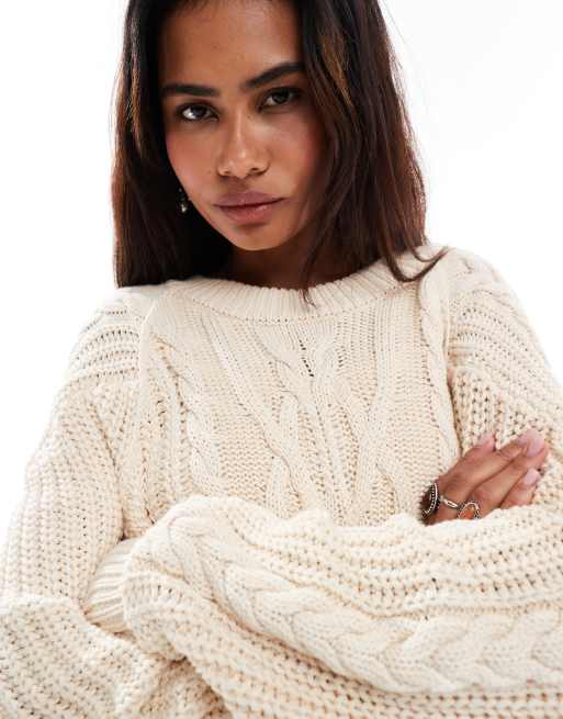 Jersey blanco marfil extragrande de punto de ochos de Free People, 2 de 4