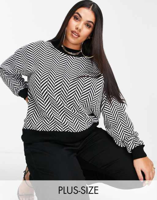 Jersey blanco y negro holgado de punto de In The Style Plus x Jac Jossa