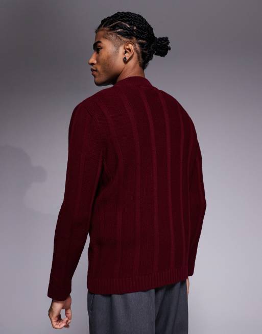 Jersey burdeos a rayas con cuello alzado y media cremallera de punto de ASOS DESIGN, 3 de 5