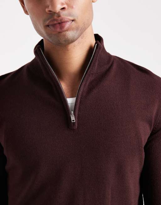 Jersey burdeos con cremallera corta de punto de Brave Soul, 4 de 5
