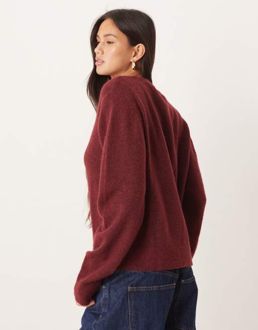 Jersey burdeos con cuello redondo de punto de JJXX, 3 de 4
