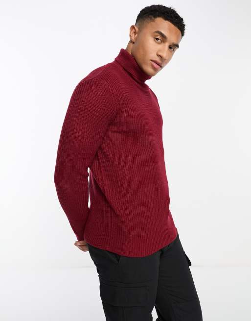 Jersey burdeos con cuello vuelto de canalé de Le Breve