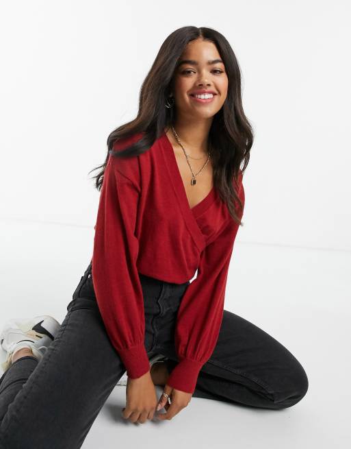 Jersey burdeos con diseño cruzado de ASOS DESIGN