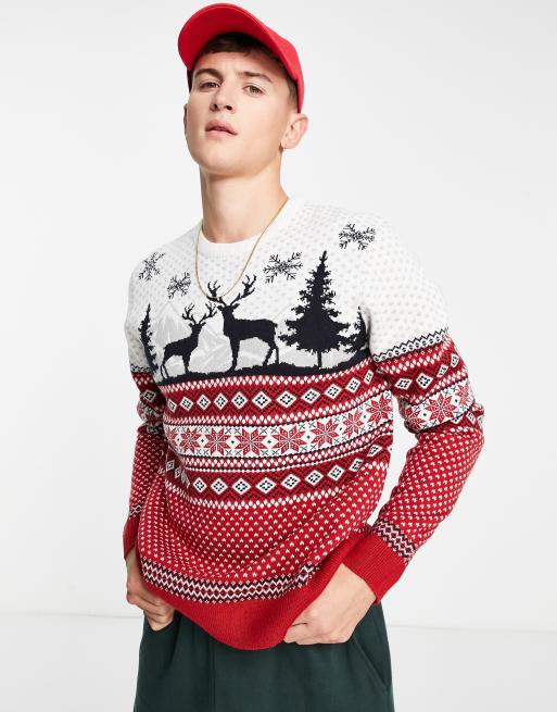 Jersey burdeos con diseño navideño del Polo Norte y grecas alpinas de Threadbare