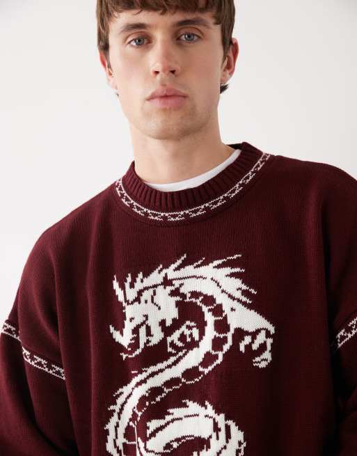 Jersey burdeos con gráfico de dragón de punto de COLLUSION Unisex, 4 de 4