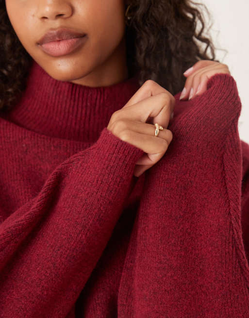 Jersey burdeos con hombreras, mangas anchas y cintura entallada de ASOS DESIGN, 2 de 4