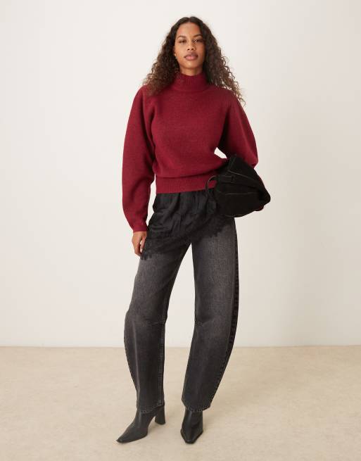 Jersey burdeos con hombreras, mangas anchas y cintura entallada de ASOS DESIGN, 3 de 4