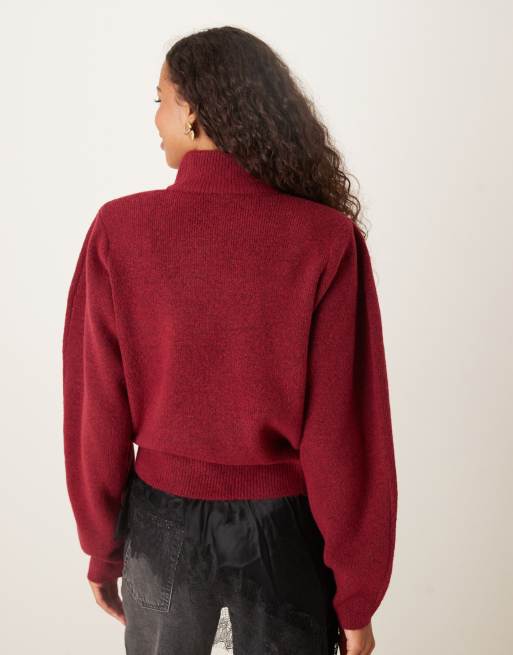 Jersey burdeos con hombreras, mangas anchas y cintura entallada de ASOS DESIGN, 4 de 4
