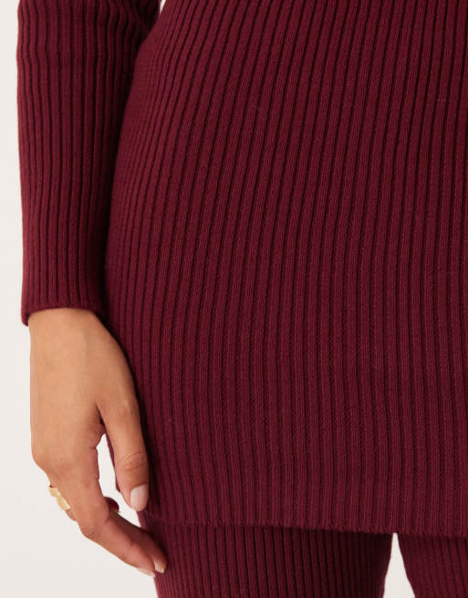 Jersey burdeos de corte alargado con cuello alto de canalé de SNDYS (parte de un conjunto), 3 de 4