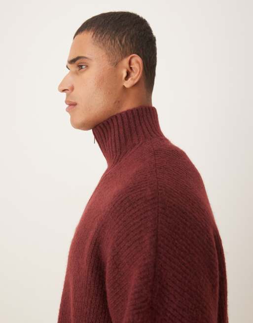 Jersey burdeos de corte cuadrado ultragrande con cuello alzado de punto acanalado de ASOS DESIGN, 4 de 5