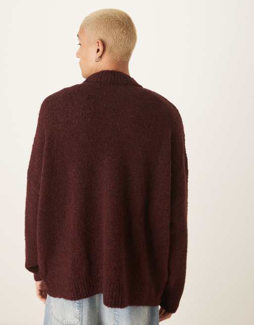 Jersey burdeos de corte cuadrado ultragrande con cuello alzado de punto texturizado de ASOS DESIGN, 3 de 4