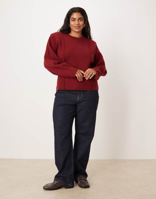 Jersey burdeos estructurado con cintura entallada y hombreras de ASOS DESIGN Curve, 2 de 4