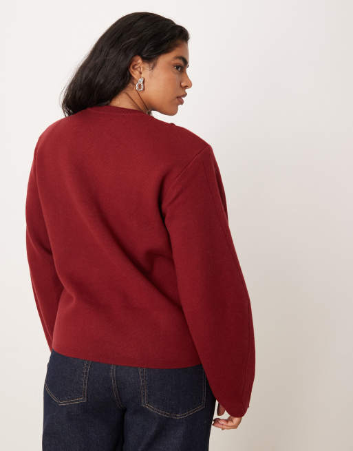 Jersey burdeos estructurado con cintura entallada y hombreras de ASOS DESIGN Curve, 3 de 4