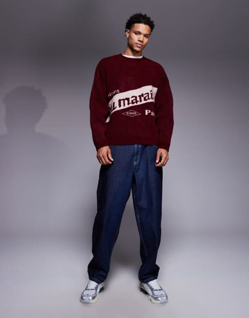 Jersey burdeos extragrande con diseño gráfico de punto de ASOS DESIGN, 2 de 5