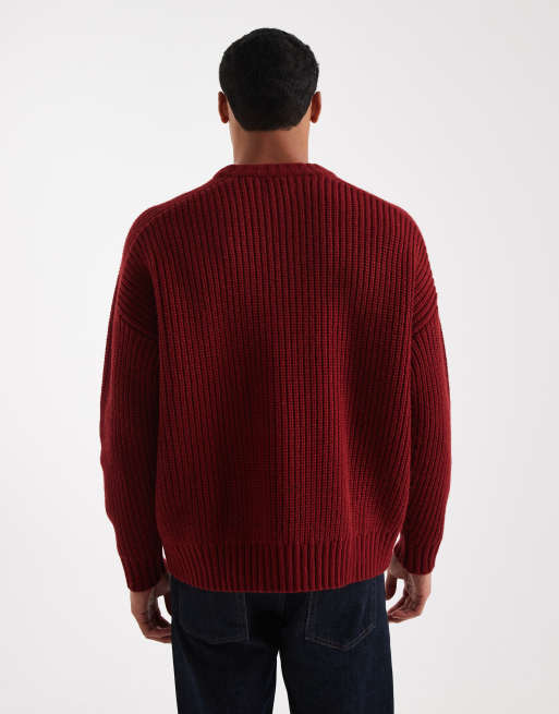 Jersey burdeos extragrande de punto grueso acanalado de mezcla de lana de ASOS DESIGN, 4 de 5
