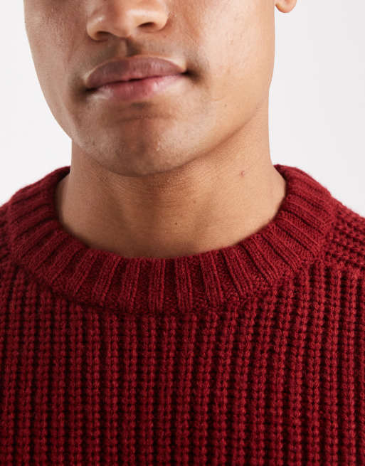 Jersey burdeos extragrande de punto grueso acanalado de mezcla de lana de ASOS DESIGN, 5 de 5