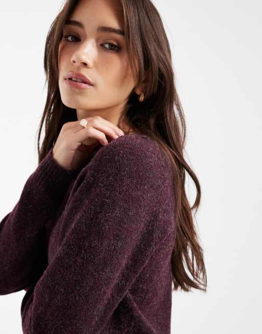 Jersey burdeos melange con cuello redondo de punto de Vero Moda, 2 de 4