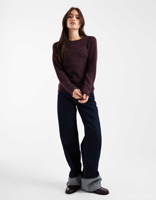 Jersey burdeos melange con cuello redondo de punto de Vero Moda, 3 de 4