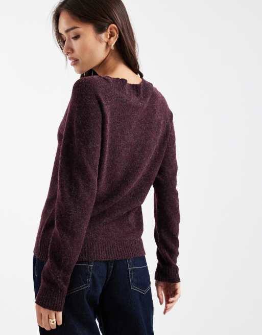 Jersey burdeos melange con cuello redondo de punto de Vero Moda, 4 de 4