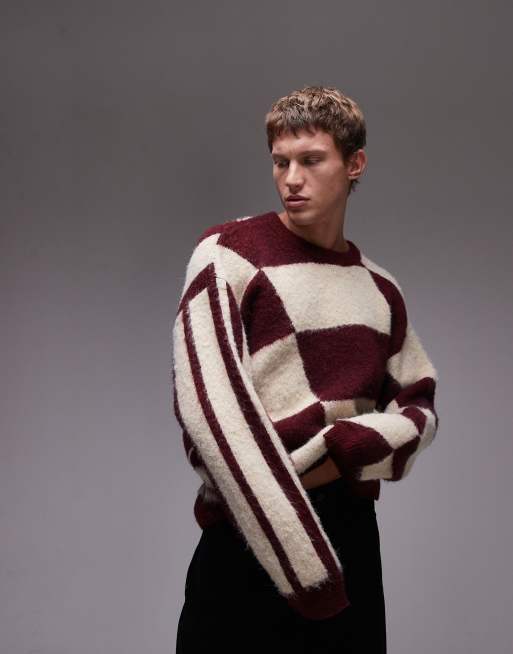 Jersey burdeos y color crudo con diseño color block de Topman