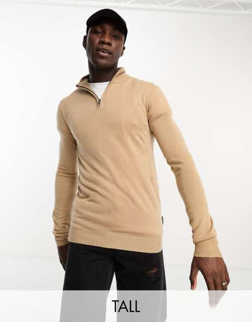 Jersey camel jaspeado de tacto suave con media cremallera de French Connection Tall