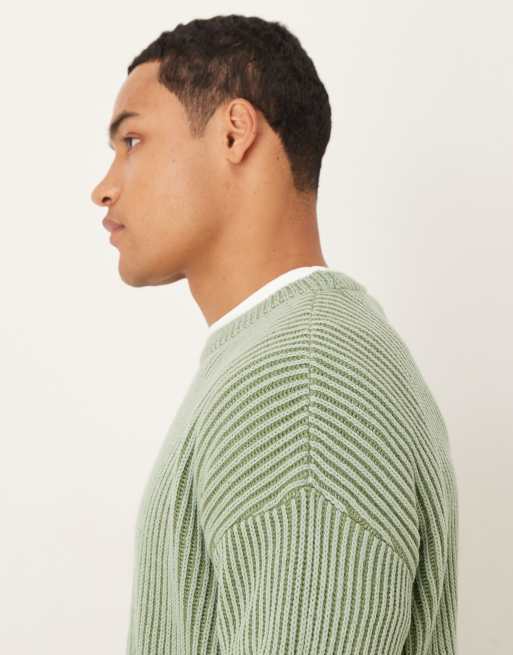 Jersey caqui a rayas holgado de manga larga con cuello redondo de punto de ASOS DESIGN, 4 de 5