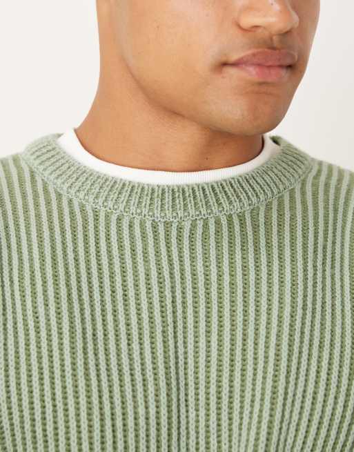 Jersey caqui a rayas holgado de manga larga con cuello redondo de punto de ASOS DESIGN, 5 de 5