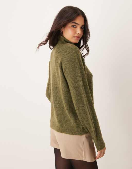 Jersey caqui con cuello alto y detalle de botones de punto de JDY, 3 de 4
