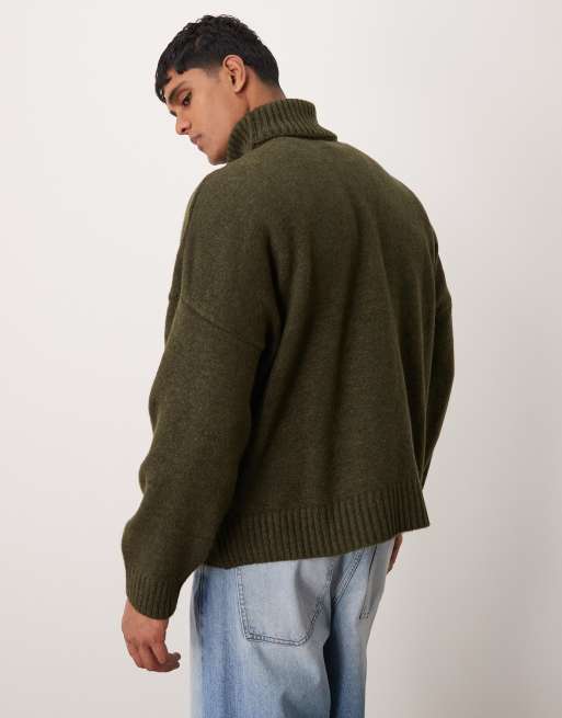 Jersey caqui de corte cuadrado ultragrande con cuello vuelto de punto de ASOS DESIGN, 4 de 4