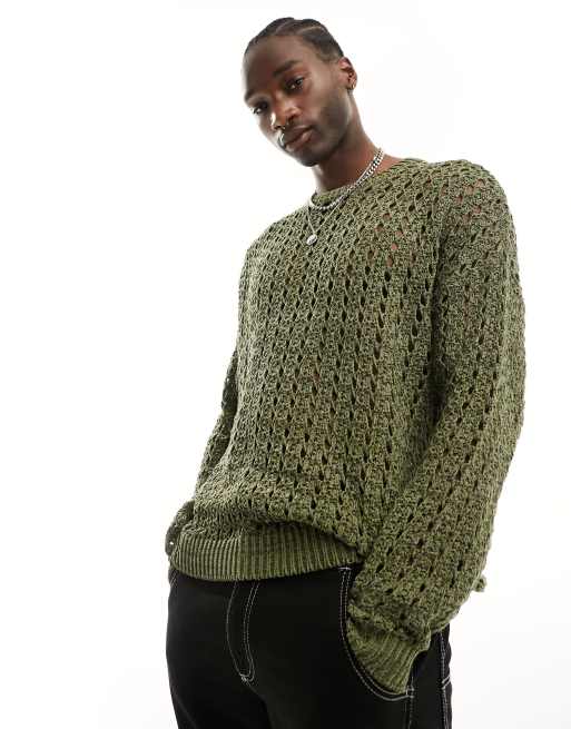Jersey caqui extragrande con cuello redondo de punto pointelle de ASOS DESIGN