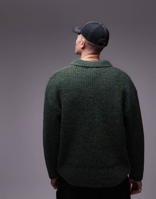 Jersey caqui holgado con cuello abierto de solapas de Topman, 3 de 4